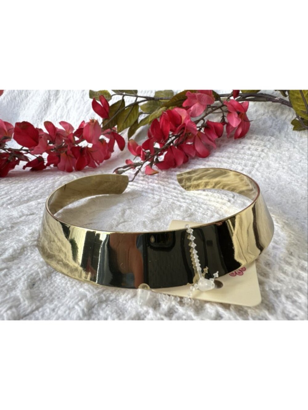 Shiny Gold Tone Choker Wide Band Collar Statement Necklace NEW - Picture 4 of 7